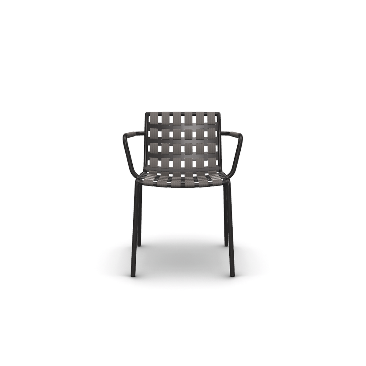 Roda Erice Dining Armchair Belt and Cord, stackable aluminium dining armchair woven with belts and cords