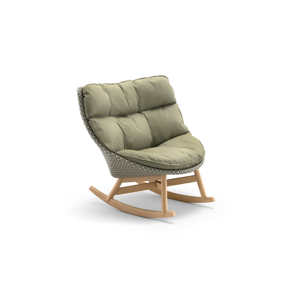 Green cushioned rocking chair on a white background
