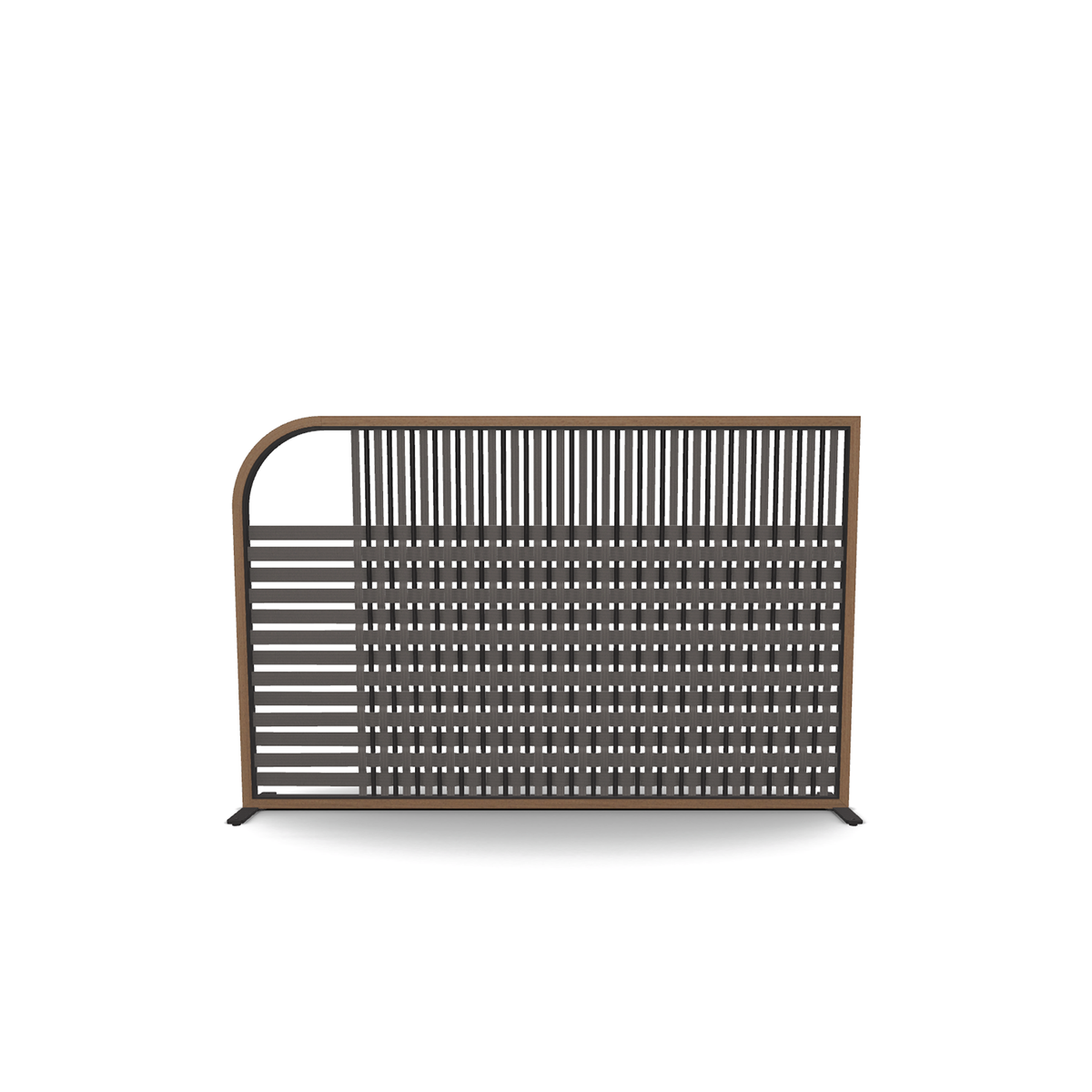 Roda Filet Horizontal Screen, Iroko and aluminium outdoor screen hand woven with belts