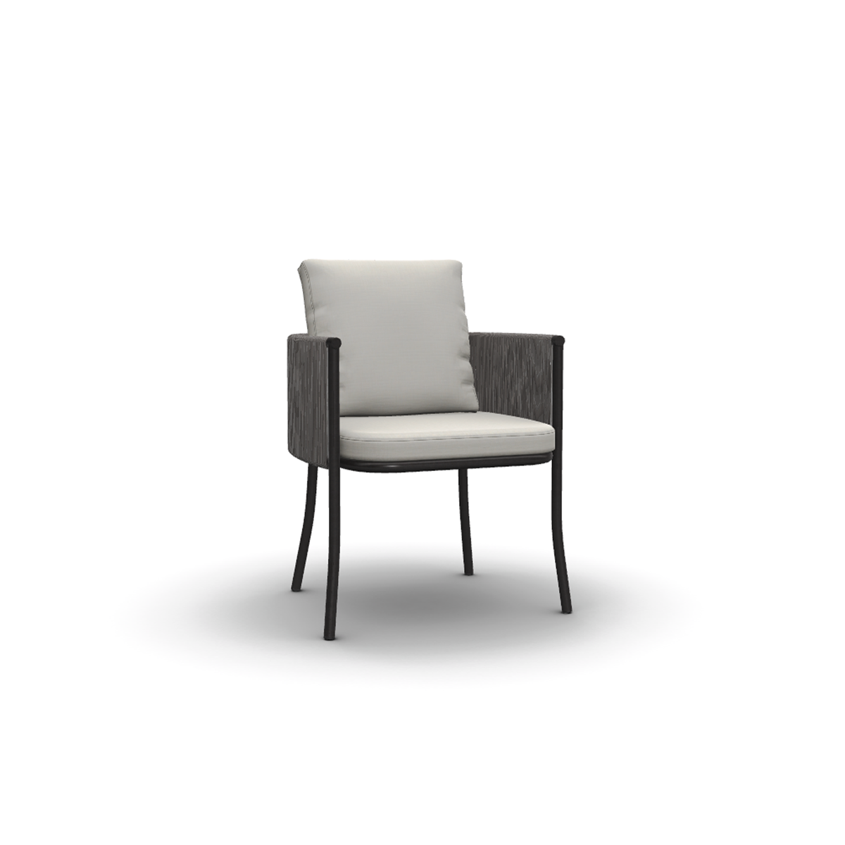 Roda Saddle Comfort Chair, aluminium and cord outdoor armchair with cushions