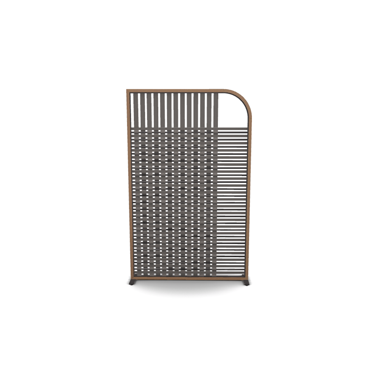 Roda Filet Vertical Screen, Iroko and aluminium outdoor screen hand woven with belts