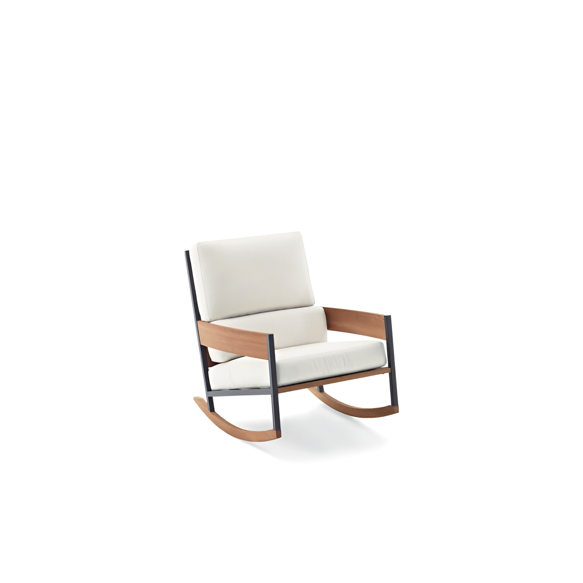 Roda Nap 082 Rocking Chair in teak and smoke stainless steel with cushions