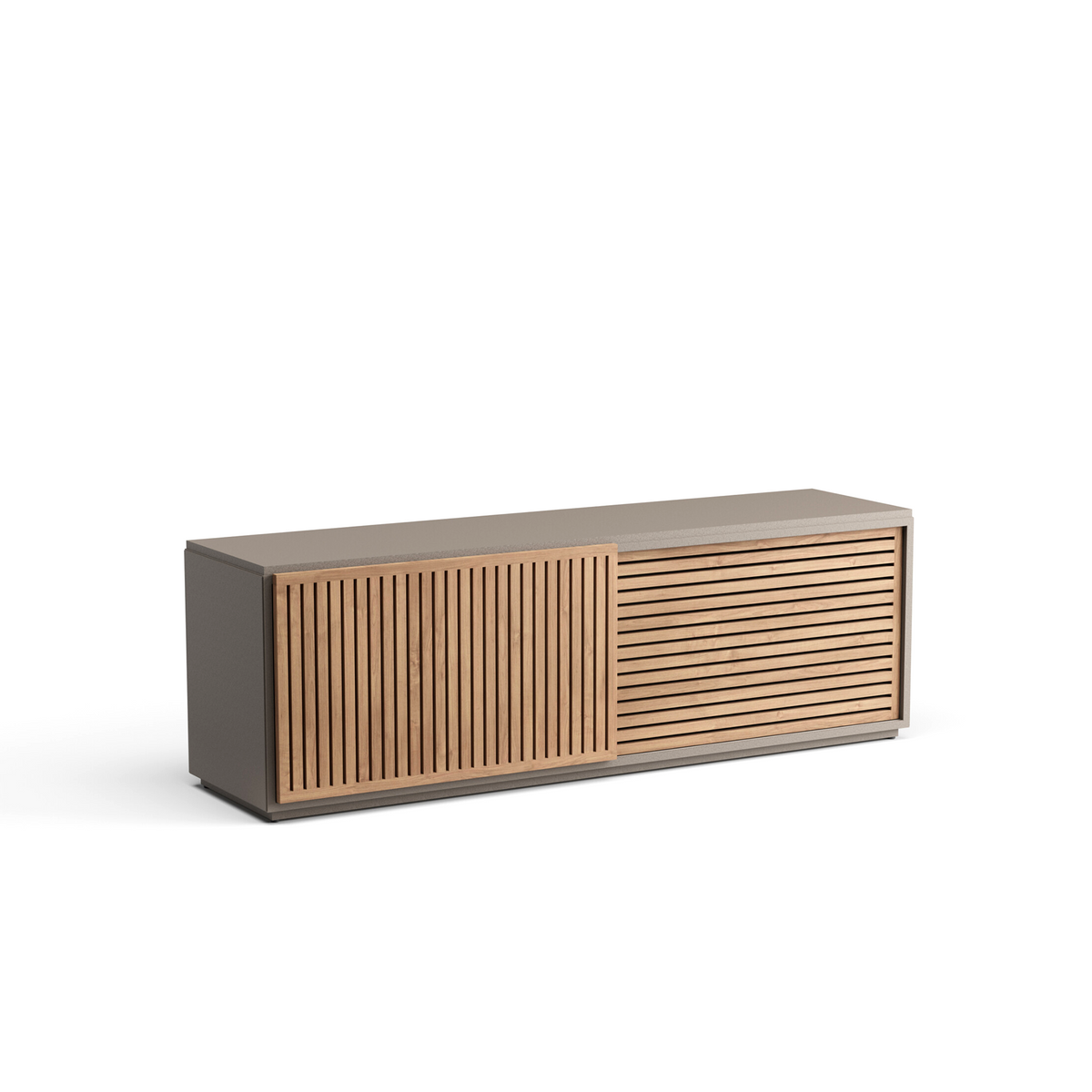 Savoy Low Credenza Aluminium Top Teak Doors 181 x 47 x 60 cm