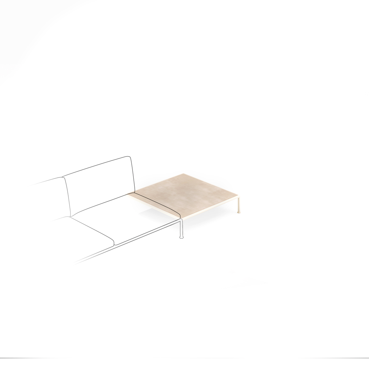 Roe Modular Table with Two Legs in Porcelain Stoneware Top 96 x 96 x 20 cm (R1T2G)