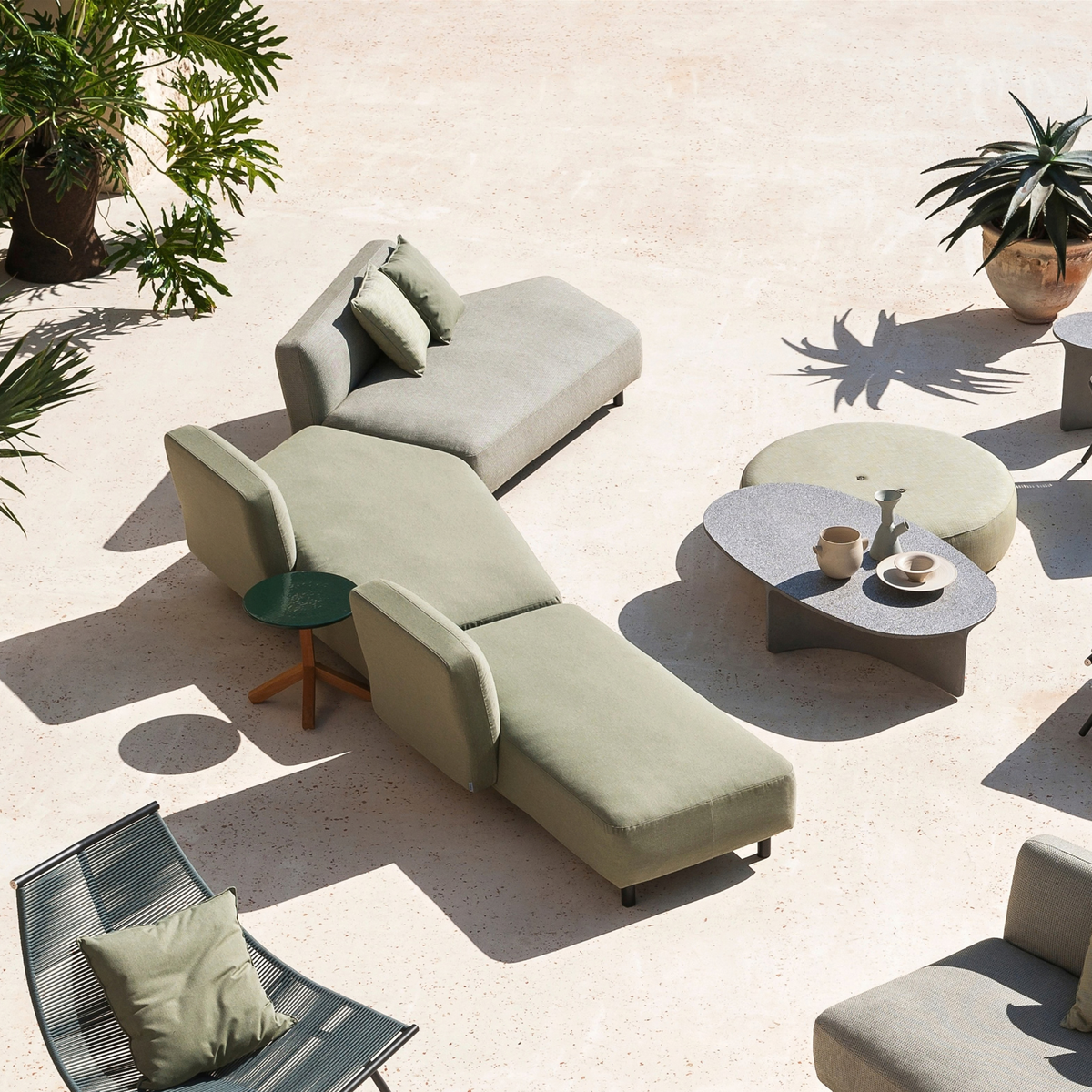 Roda Mamba Sofa Composition 8, large open aluminium outdoor sofa with two long angled backrests